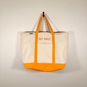 Lands’ End - Large Zipper Top Canvas Orange and Cream Tote Bag